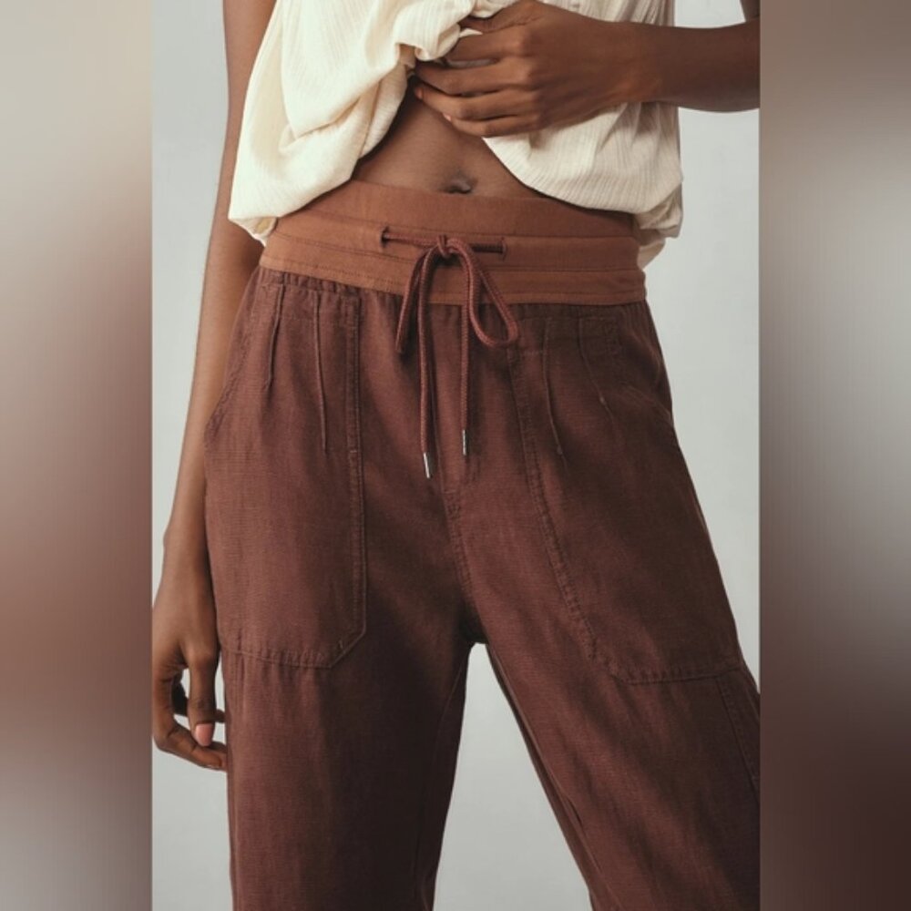 Anthropologie The Nomad Jogger Pants Linen Brown High Waist sz L Boho Lagenlook - Picture 14 of 14